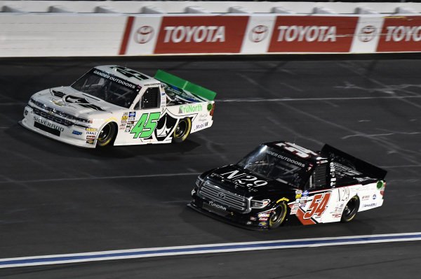 CHARLOTTE MOTOR SPEEDWAY, UNITED STATES OF AMERICA - MAY 17: #45: Ross Chastain, Niece Motorsports, Chevrolet Silverado TruNorth/Paul Jr. Designs, #54: Natalie Decker, DGR-Crosley, Toyota Tundra N29 Technologies LLC during the Charlotte at Charlotte Motor Speedway on May 17, 2019 in Charlotte Motor Speedway, United States of America. (Photo by John K Harrelson / NKP  / LAT Images)