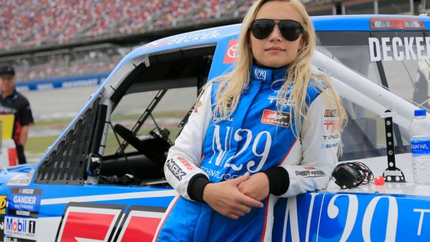 TALLADEGA, AL - OCTOBER 12: Camping World Truck Series driver Natalie Decker (54) during the NASCAR Gander Outdoors Truck Series Sugarlands Shine 250 race on October 12, 2019 at the Talladega Superspeedway in Talladega, Alabama.  (Photo by David John Griffin/Icon Sportswire via Getty Images)