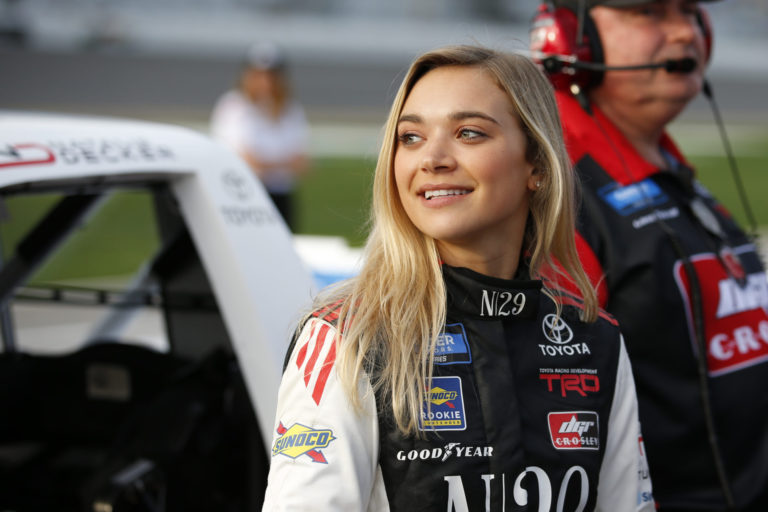 DAYTONA, FL - FEBRUARY 15:  Natalie Decker, driver of the #54 DGR-Crosley N29 Technologies LLC Toyota, during qualifying for the NextEra Energy 250 on February 15, 2019 at Daytona International Speedway in Daytona Beach, Fl. (Photo by David Rosenblum/Icon Sportswire via Getty Images)